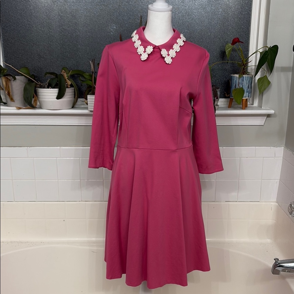 Kate Spade Pink Asymmetrical A-Line Dress with Peter Pan Collar